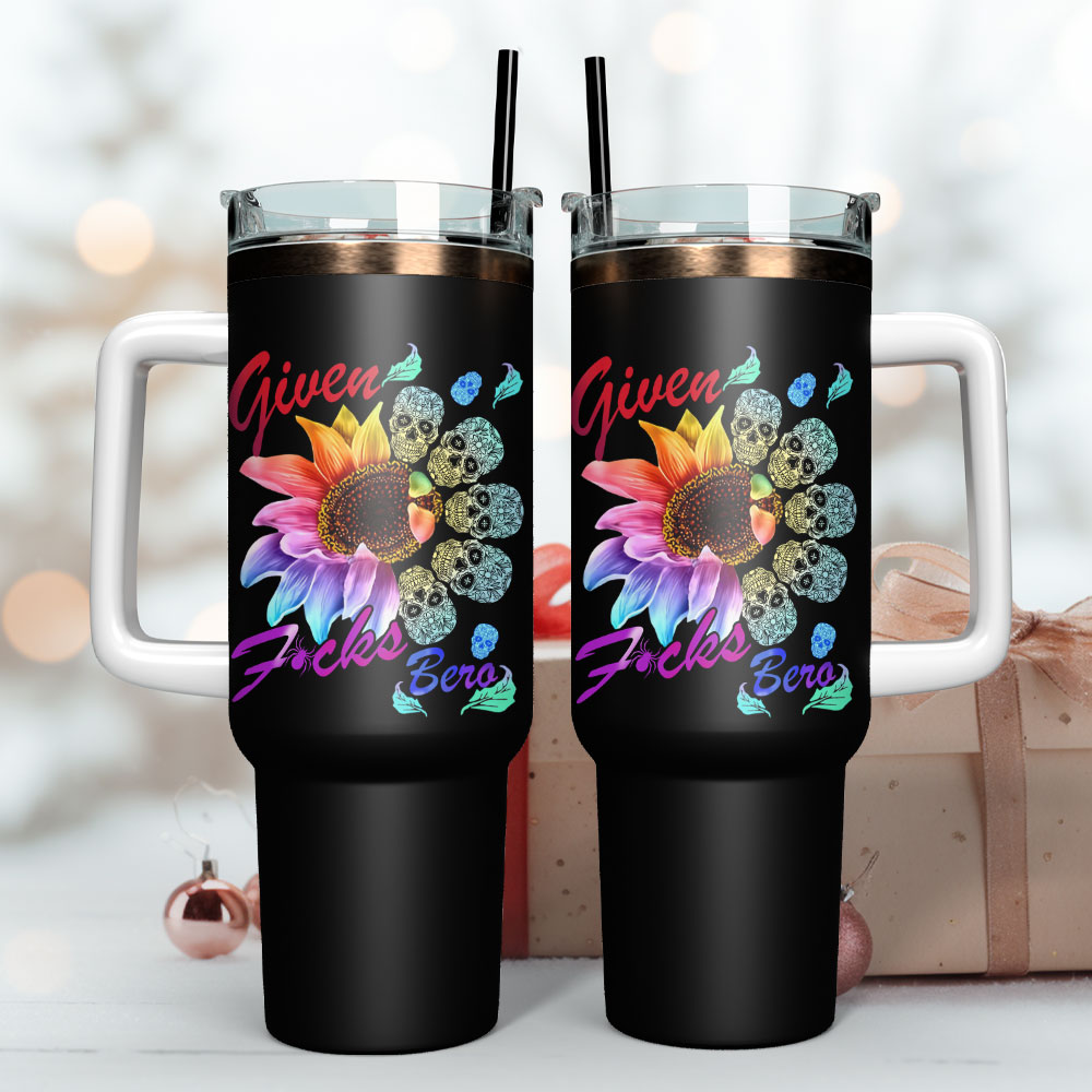 Tie Dye Sunflower Skull Artwork Custom Stanley Quencher 40Oz Stainless Steel Tumbler With Handle - Image 3
