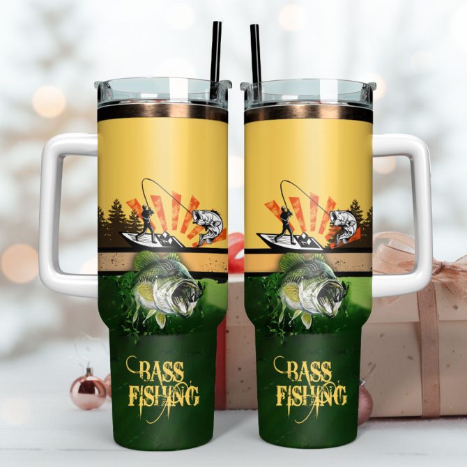 Fish Bass Fishing Sport Artwork Custom Stanley Quencher 40Oz Stainless Steel Tumbler With Handle - Image 3