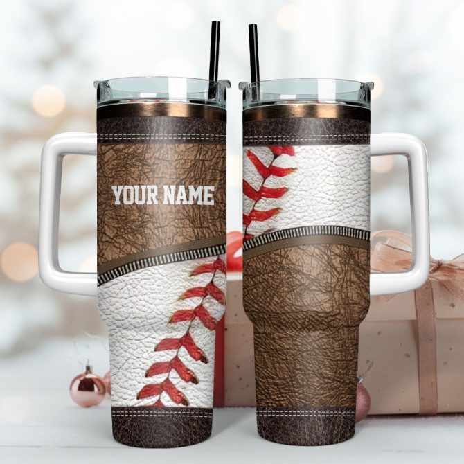 Baseball Leather Glove Sport Custom Stanley Quencher 40Oz Stainless Steel Tumbler With Handle - Image 3