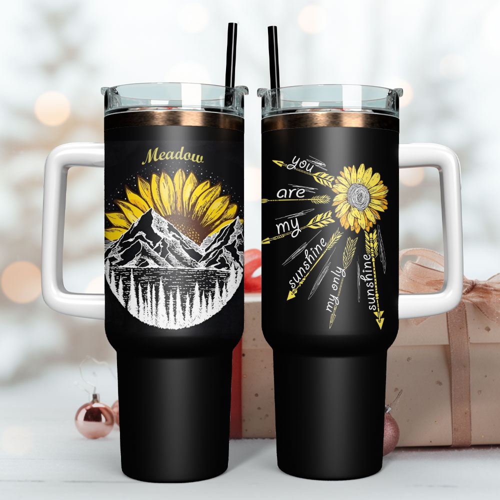 Sunflower Artwork Custom Stanley Quencher 40Oz Stainless Steel Tumbler With Handle - Image 3