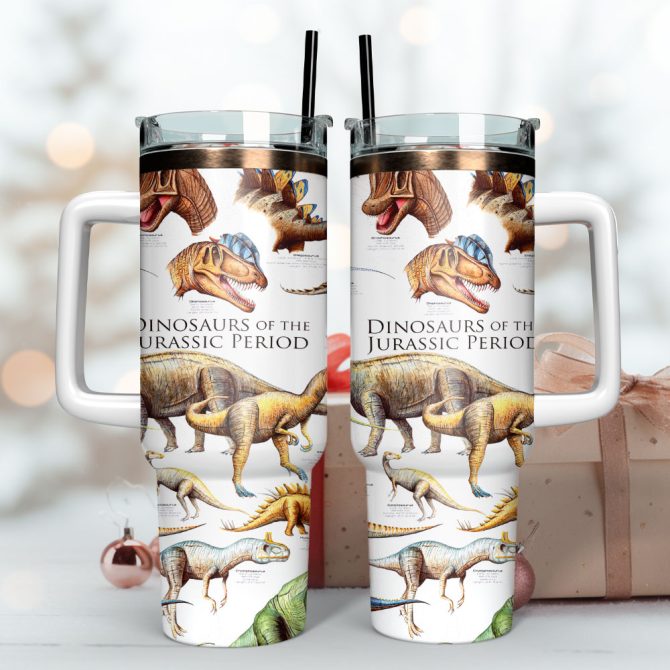Dinosaur Jurassic Park Artwork Custom Stanley Quencher 40Oz Stainless Steel Tumbler With Handle - Image 3