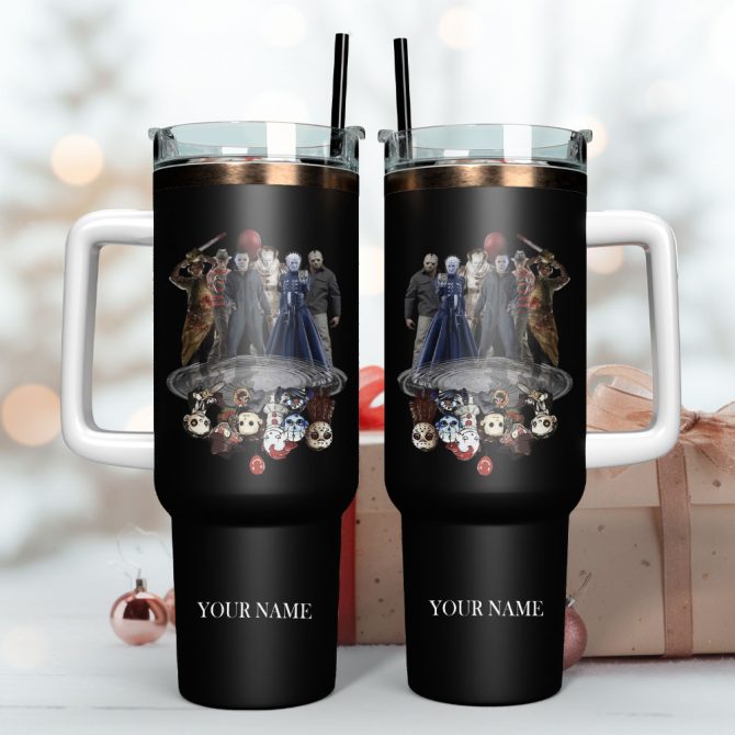 Horror Movie Characters Film Custom Stanley Quencher 40Oz Stainless Steel Tumbler With Handle - Image 3