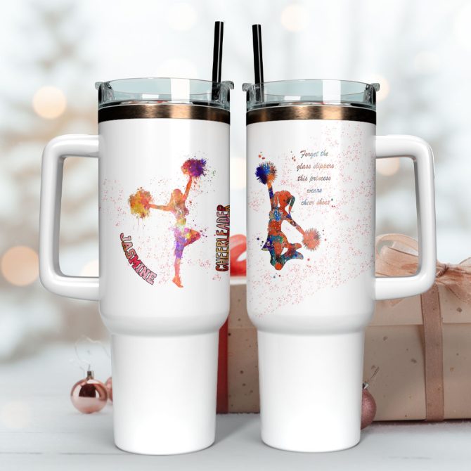 Cheerleader Artwork Custom Stanley Quencher 40Oz Stainless Steel Tumbler With Handle - Image 3