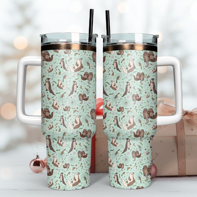 Cute Animal Artwork Custom Stanley Quencher 40Oz Stainless Steel Tumbler With Handle - Image 3