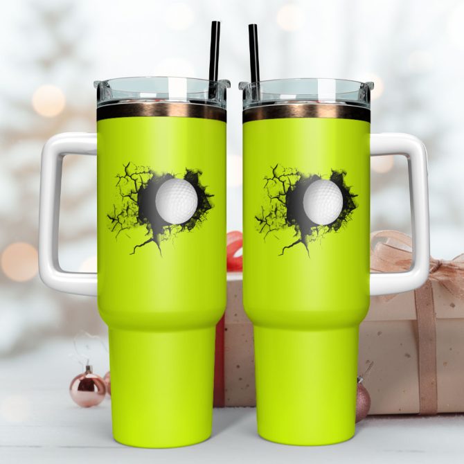 Golf Ball Artwork Custom Stanley Quencher 40Oz Stainless Steel Tumbler With Handle - Image 3
