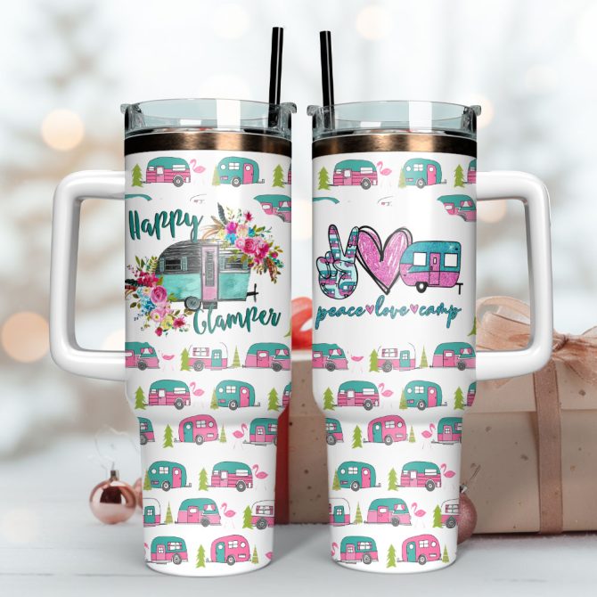 Happy Glamper Artwork Custom Stanley Quencher 40Oz Stainless Steel Tumbler With Handle - Image 3