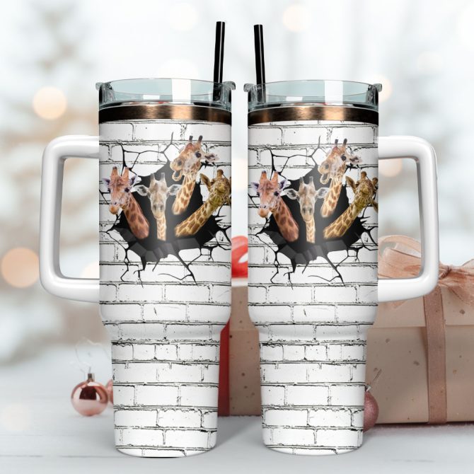 Giraffe Artwork Custom Stanley Quencher 40Oz Stainless Steel Tumbler With Handle - Image 3