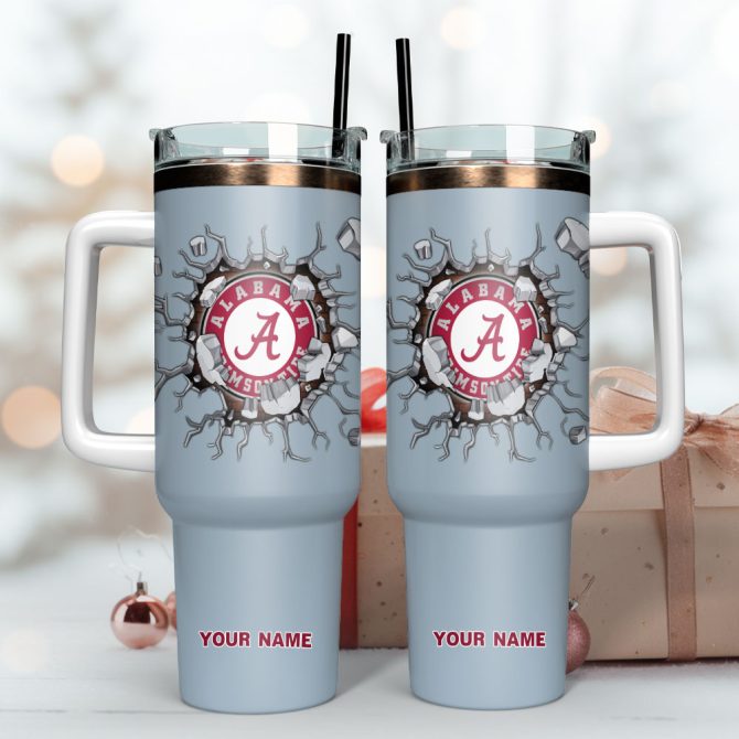 Alabama Crimson Tide Football Ncaa Sport Custom Stanley Quencher 40Oz Stainless Steel Tumbler With Handle - Image 3
