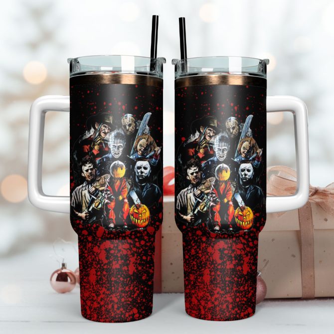 Horror Movie Characters Custom Stanley Quencher 40Oz Stainless Steel Tumbler With Handle - Image 3