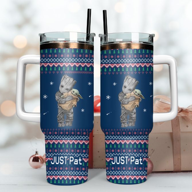 Baby Yoda And Groot Movie Custom Stanley Quencher 40Oz Stainless Steel Tumbler With Handle - Image 3