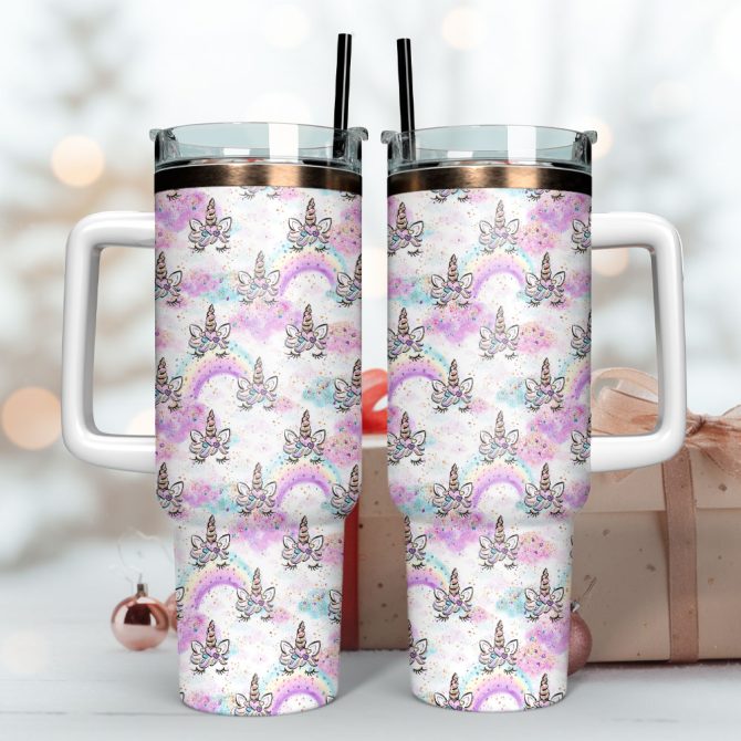 Colorful Unicorn Custom Stanley Quencher 40Oz Stainless Steel Tumbler With Handle - Image 3