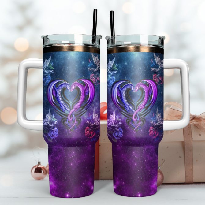 Dragon Heart Galaxy Art Custom Stanley Quencher 40Oz Stainless Steel Tumbler With Handle - Image 3