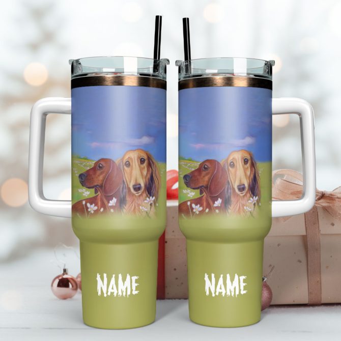 Dachshund Dog Custom Stanley Quencher 40Oz Stainless Steel Tumbler With Handle - Image 3