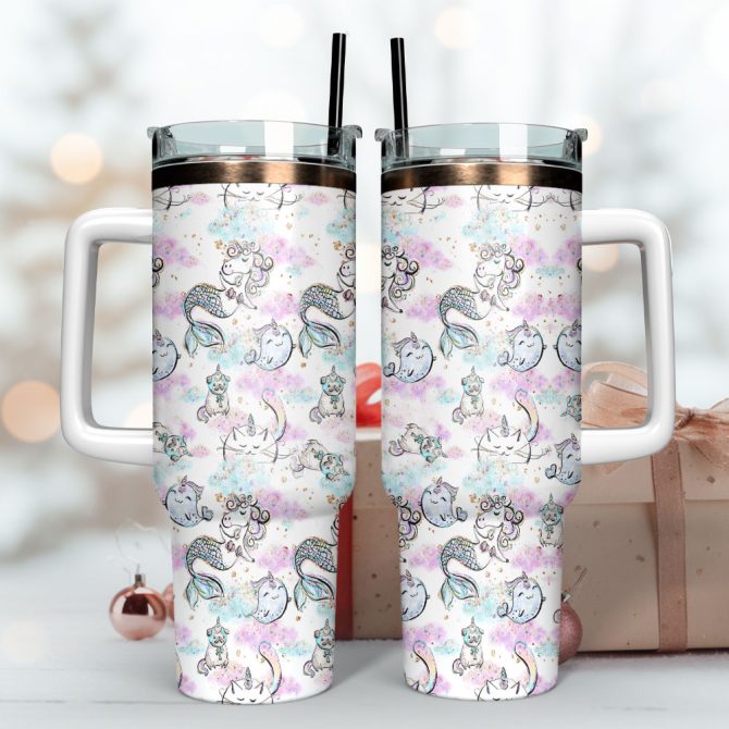 Colorful Unicorn Custom Stanley Quencher 40Oz Stainless Steel Tumbler With Handle - Image 3