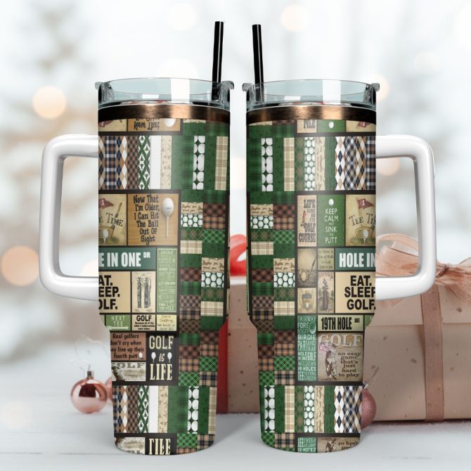 Golf Eat Sleep Custom Stanley Quencher 40Oz Stainless Steel Tumbler With Handle - Image 3