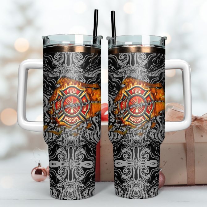Fire Fighter Rescue Courage Honor Custom Stanley Quencher 40Oz Stainless Steel Tumbler With Handle - Image 3