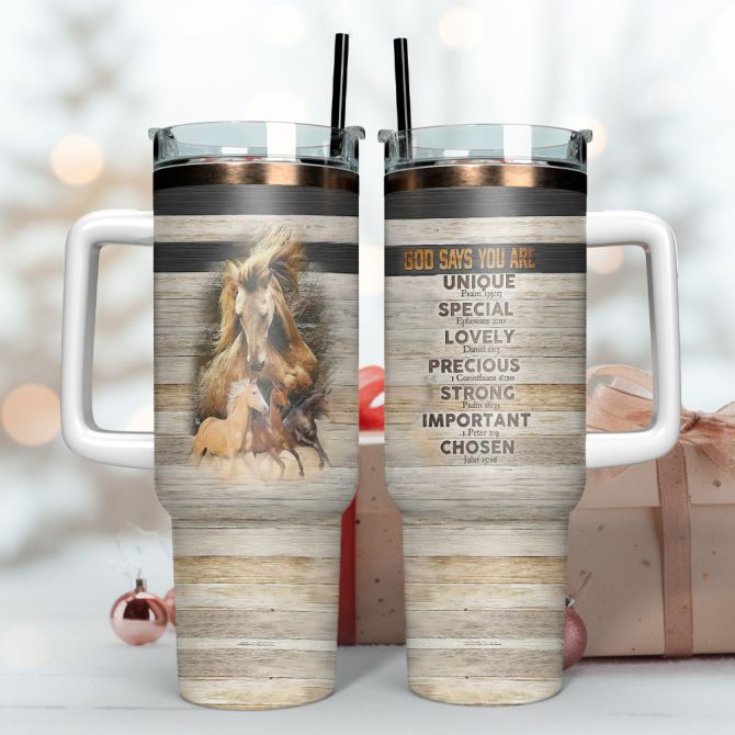 Horse Art Custom Stanley Quencher 40Oz Stainless Steel Tumbler With Handle - Image 3