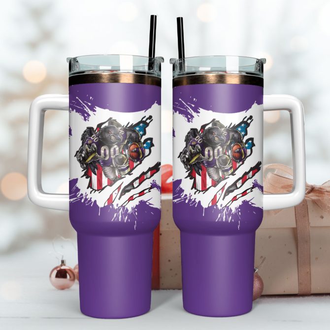 Baltimore Ravens Football Nfl Custom Stanley Quencher 40Oz Stainless Steel Tumbler With Handle - Image 3