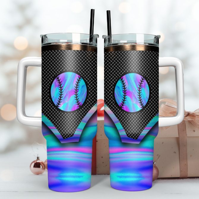 Baseball Artwork Custom Stanley Quencher 40Oz Stainless Steel Tumbler With Handle - Image 3