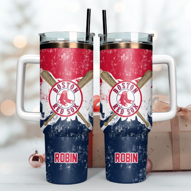 Boston Red Sox Baseball Mlb Custom Stanley Quencher 40Oz Stainless Steel Tumbler With Handle - Image 3