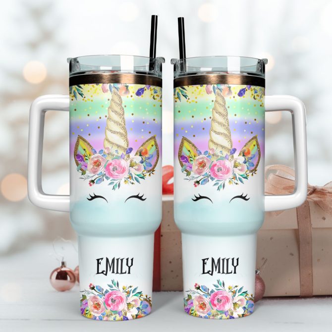 Colorful Unicorn Custom Stanley Quencher 40Oz Stainless Steel Tumbler With Handle - Image 3