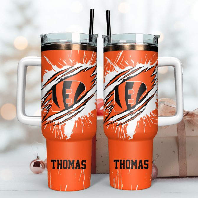 Cincinnati Bengals Football Nfl Custom Stanley Quencher 40Oz Stainless Steel Tumbler With Handle - Image 3