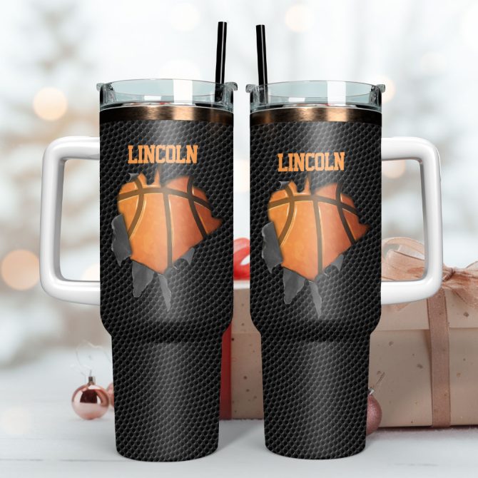 Basketball Art Custom Stanley Quencher 40Oz Stainless Steel Tumbler With Handle - Image 3