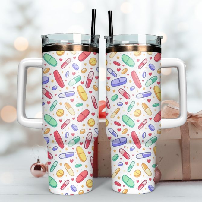 Dortor And Pills Custom Stanley Quencher 40Oz Stainless Steel Tumbler With Handle - Image 3