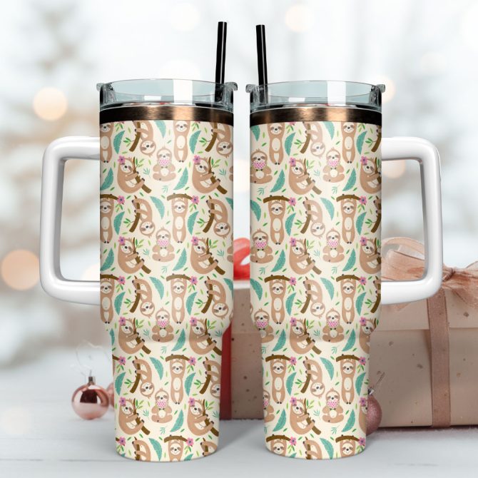 Chibi Sloth Sleeping Custom Stanley Quencher 40Oz Stainless Steel Tumbler With Handle - Image 3