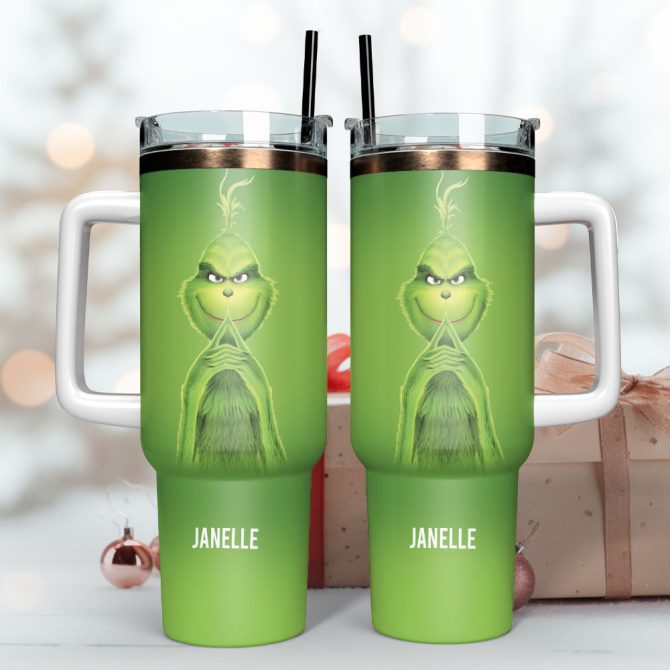 Grinch Movie Custom Stanley Quencher 40Oz Stainless Steel Tumbler With Handle - Image 3
