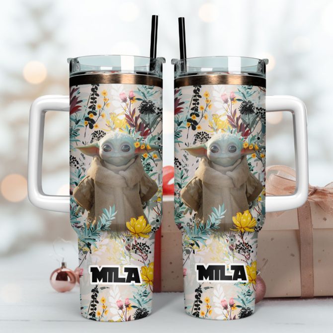 Baby Yoda Star War Movie Custom Stanley Quencher 40Oz Stainless Steel Tumbler With Handle - Image 3