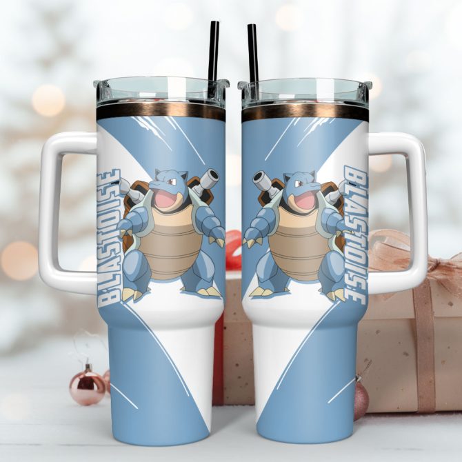 Blastoise Pokemon Anime Custom Stanley Quencher 40Oz Stainless Steel Tumbler With Handle - Image 3