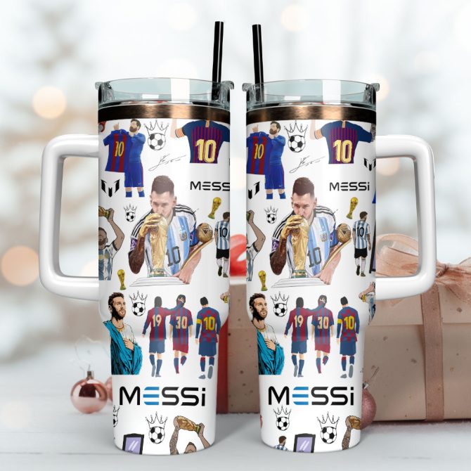 Messi Soccer Custom Stanley Quencher 40Oz Stainless Steel Tumbler With Handle - Image 4