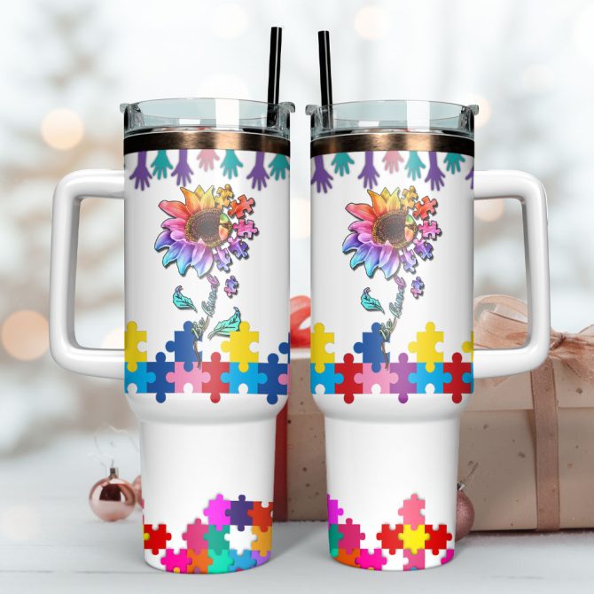 Flower Art Custom Stanley Quencher 40Oz Stainless Steel Tumbler With Handle - Image 3