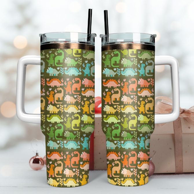 Colorful Dragons Artwork Custom Stanley Quencher 40Oz Stainless Steel Tumbler With Handle - Image 3