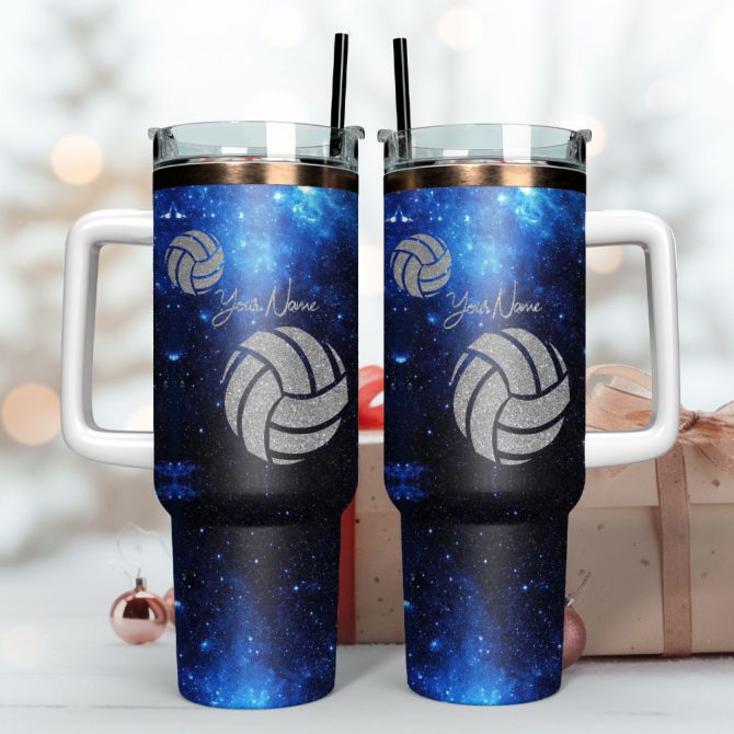 Galaxy Volleyball Custom Stanley Quencher 40Oz Stainless Steel Tumbler With Handle - Image 3