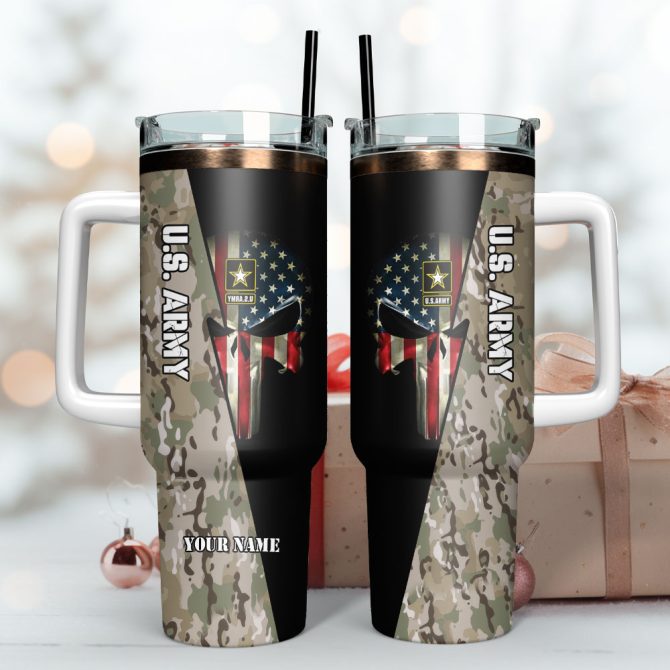 American Flag Skull Custom Stanley Quencher 40Oz Stainless Steel Tumbler With Handle - Image 3