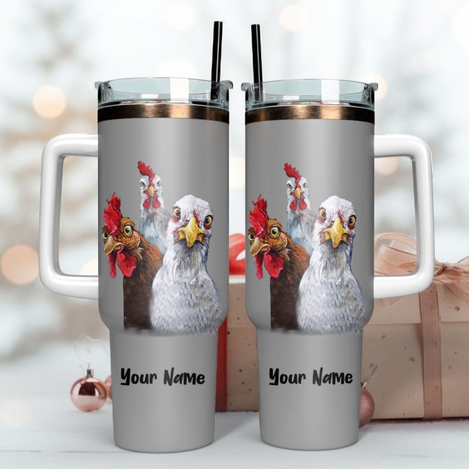 Chickens Custom Stanley Quencher 40Oz Stainless Steel Tumbler With Handle - Image 3