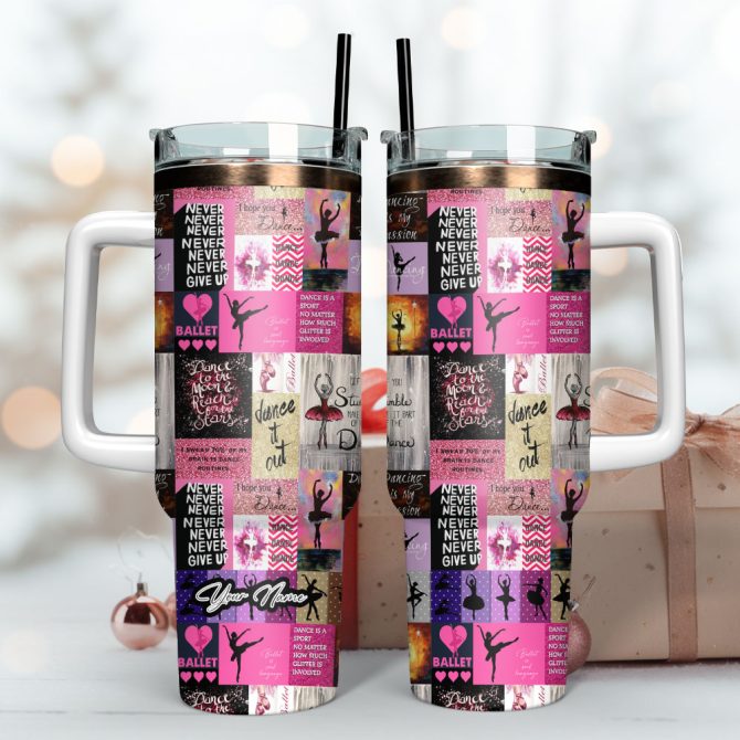 Ballet Dance To The Moon Custom Stanley Quencher 40Oz Stainless Steel Tumbler With Handle - Image 3