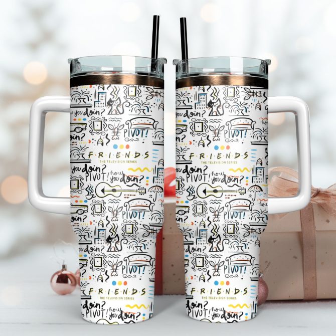Friendship Doodle Art Custom Stanley Quencher 40Oz Stainless Steel Tumbler With Handle - Image 3
