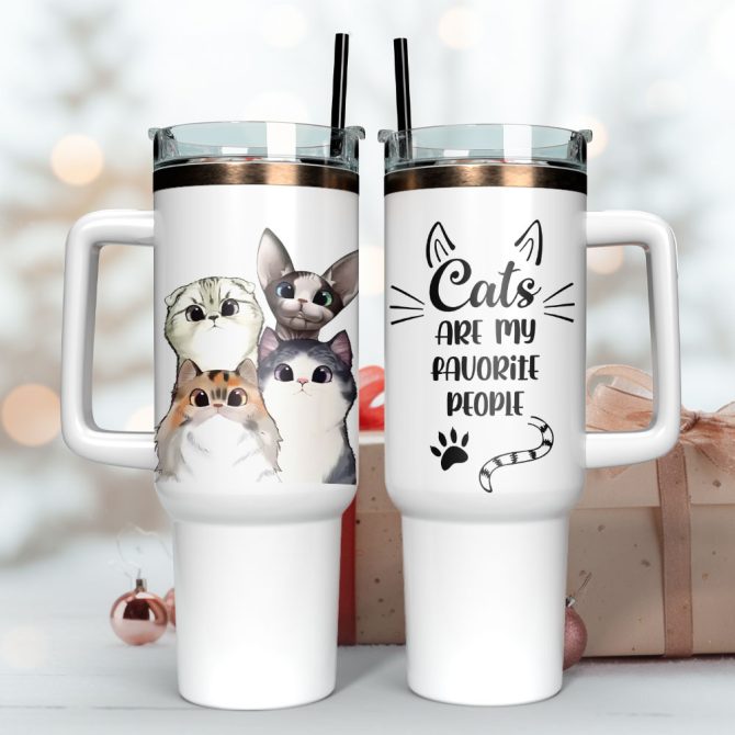 Cutie Cats Are My Favorite People Animal Custom Stanley Quencher 40Oz Stainless Steel Tumbler With Handle - Image 3