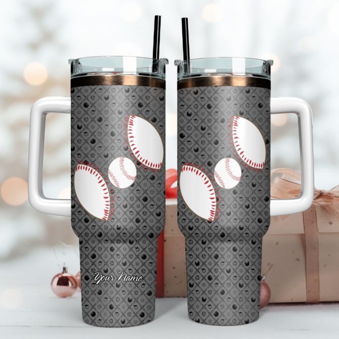 Baseball Artwork Custom Stanley Quencher 40Oz Stainless Steel Tumbler With Handle - Image 3