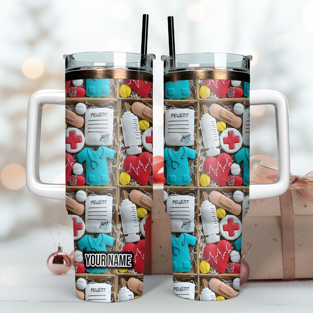 Nurse Heart Love Gift Custom Stanley Quencher 40Oz Stainless Steel Tumbler With Handle - Image 3