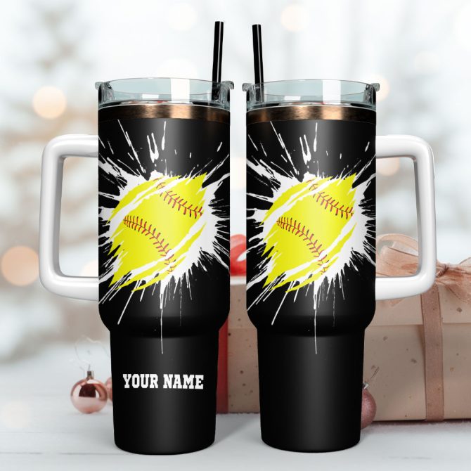 Baseball Artwork Custom Stanley Quencher 40Oz Stainless Steel Tumbler With Handle - Image 3