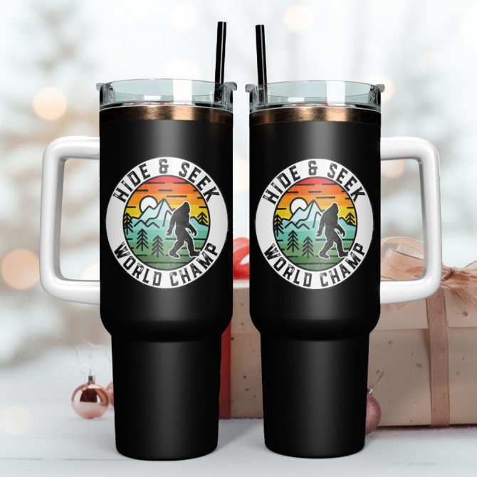 Bigfoot Hide And Seek Champion Gift Custom Stanley Quencher 40Oz Stainless Steel Tumbler With Handle - Image 3