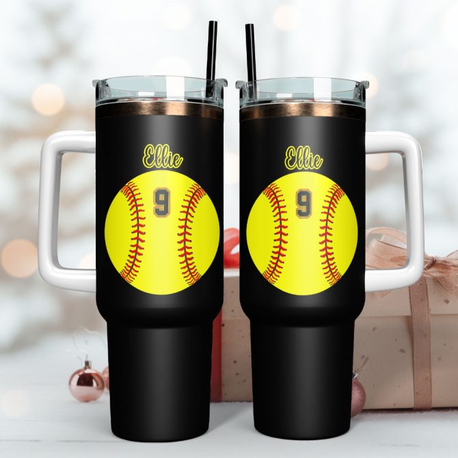 Baseball Artwork Custom Stanley Quencher 40Oz Stainless Steel Tumbler With Handle - Image 3