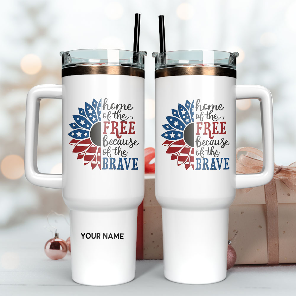 Sunflower Home Of The Free Because Of The Brave Gift Custom Stanley Quencher 40Oz Stainless Steel Tumbler With Handle - Image 3