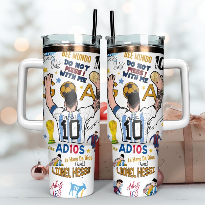 Messi Soccer Custom Stanley Quencher 40Oz Stainless Steel Tumbler With Handle - Image 4