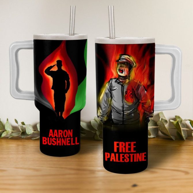 Aaron Bushnell Free Palestine Custom Stanley Quencher 40Oz Stainless Steel Tumbler With Handle