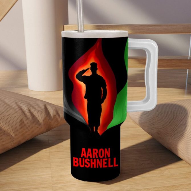 Aaron Bushnell Free Palestine Custom Stanley Quencher 40Oz Stainless Steel Tumbler With Handle - Image 3